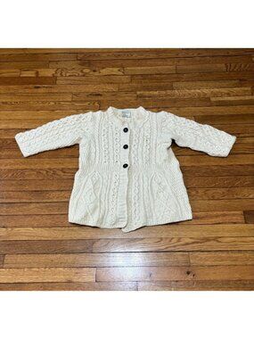 Kilronan Knitwear Womens Merino Wool Cardigan Sweater Sz XS Ivory Button Down